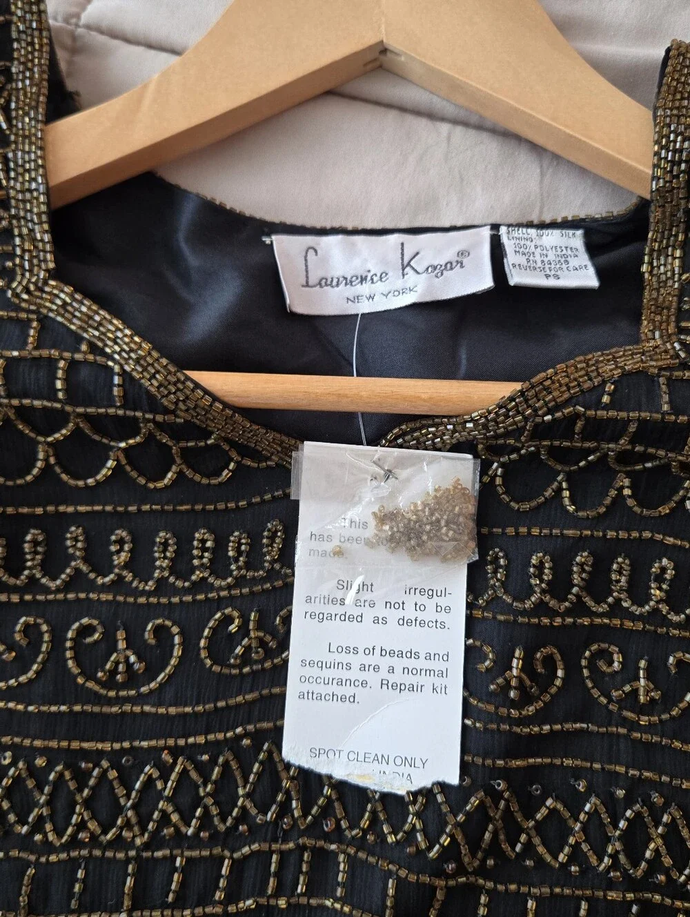 NWT Vintage Laurence Kazar Black Silk Amber Orange Bead Top S
